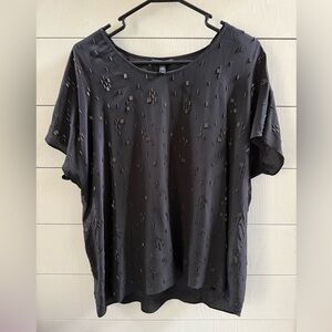 Eileen Fisher Women Beaded Silk Scoop Neck Top Blouse Size Small Black 100% Silk